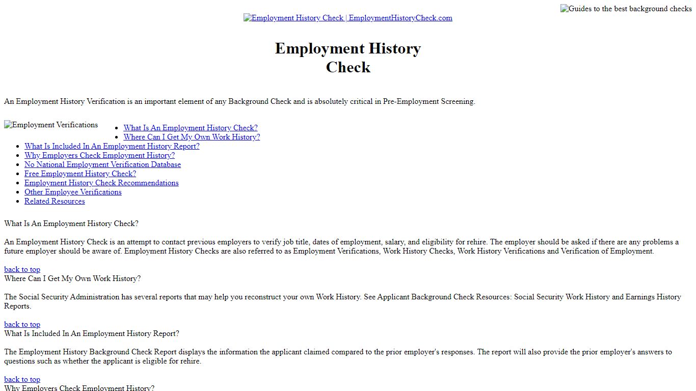 Employment History Check, Employment Background Checks